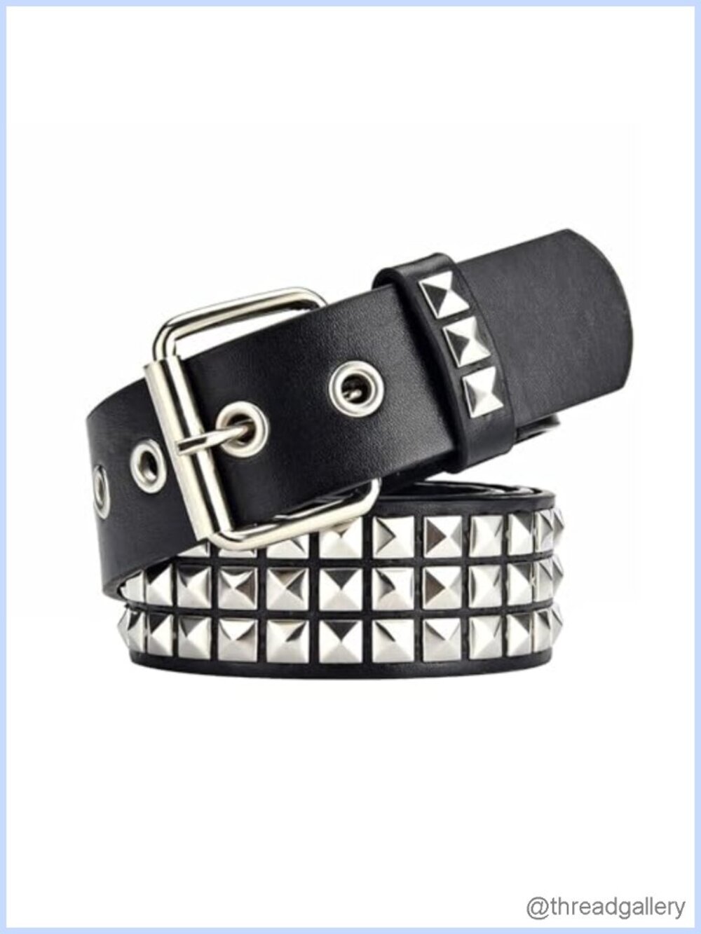 Punk Studded Belt with Pyramid Rivets Double Grommet PU Leather Adjustable